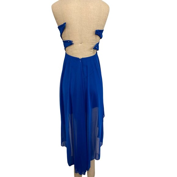 Strapless B. Smart Royal Blue High-Low Dress With Beaded Bodice - Picture 4 of 9